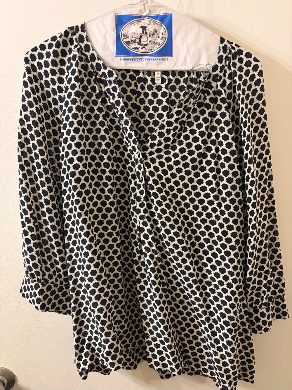 Joie Black and White Geometric V-Neck Blouse